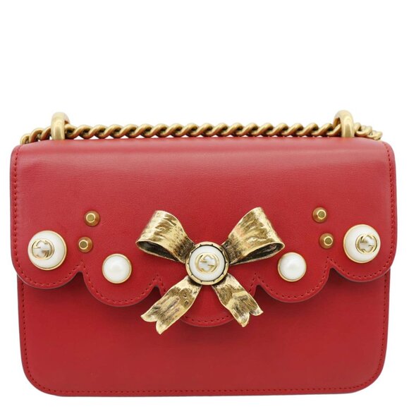 Gucci Pearly Peony Leather Chain Shoulder Bag Red 432281 - Picture 3 of 13
